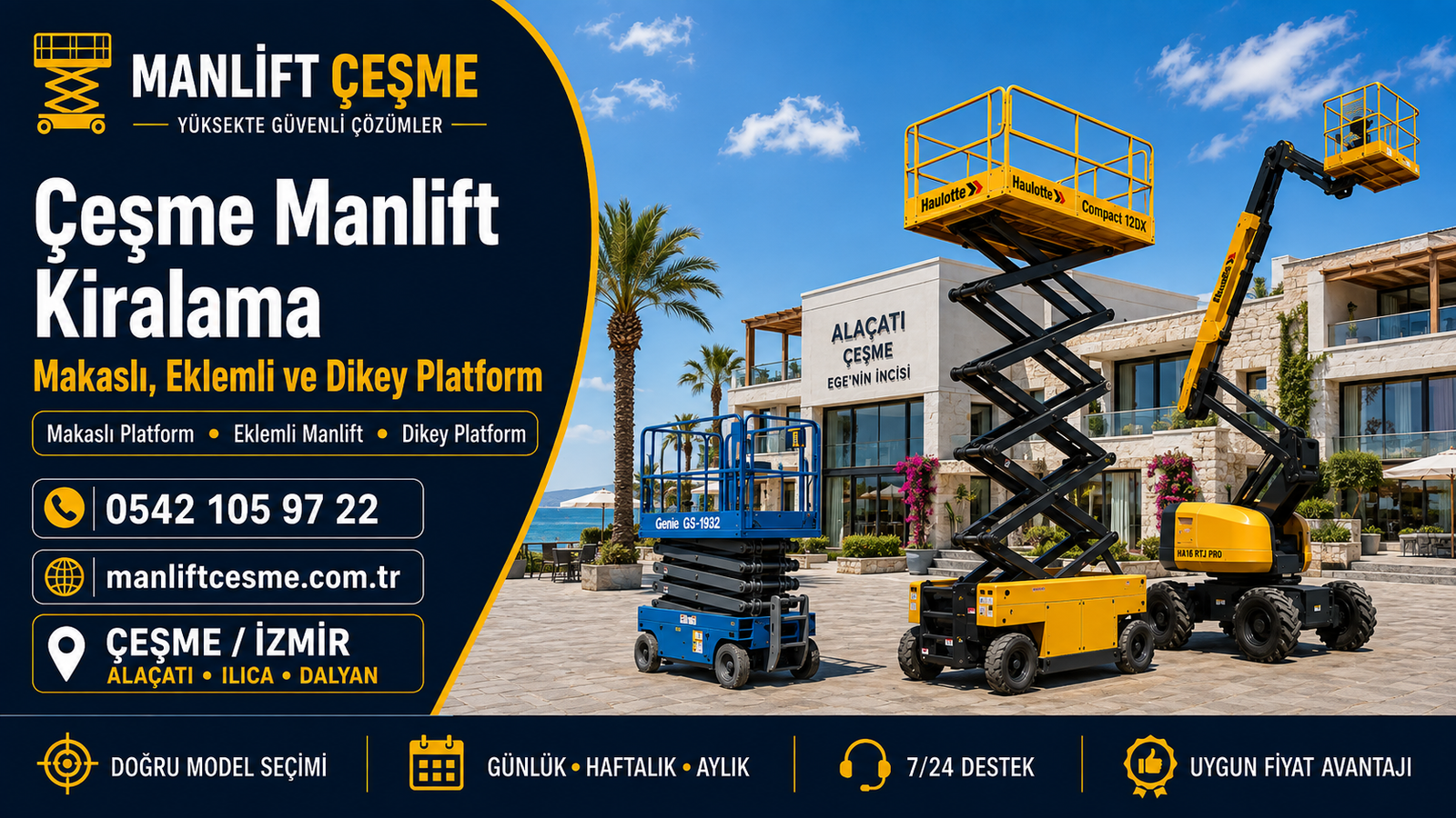 Çeşme Manlift Kiralama | Makaslı, Eklemli ve Dikey Platform